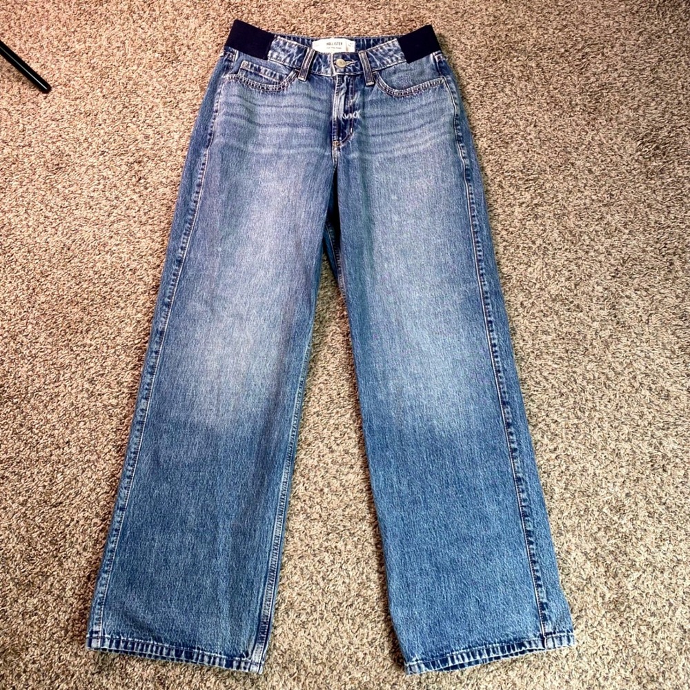 Hollister Jeans Womens 4R Blue High-Rise Baggy Wide Leg Elastic Waist Denim